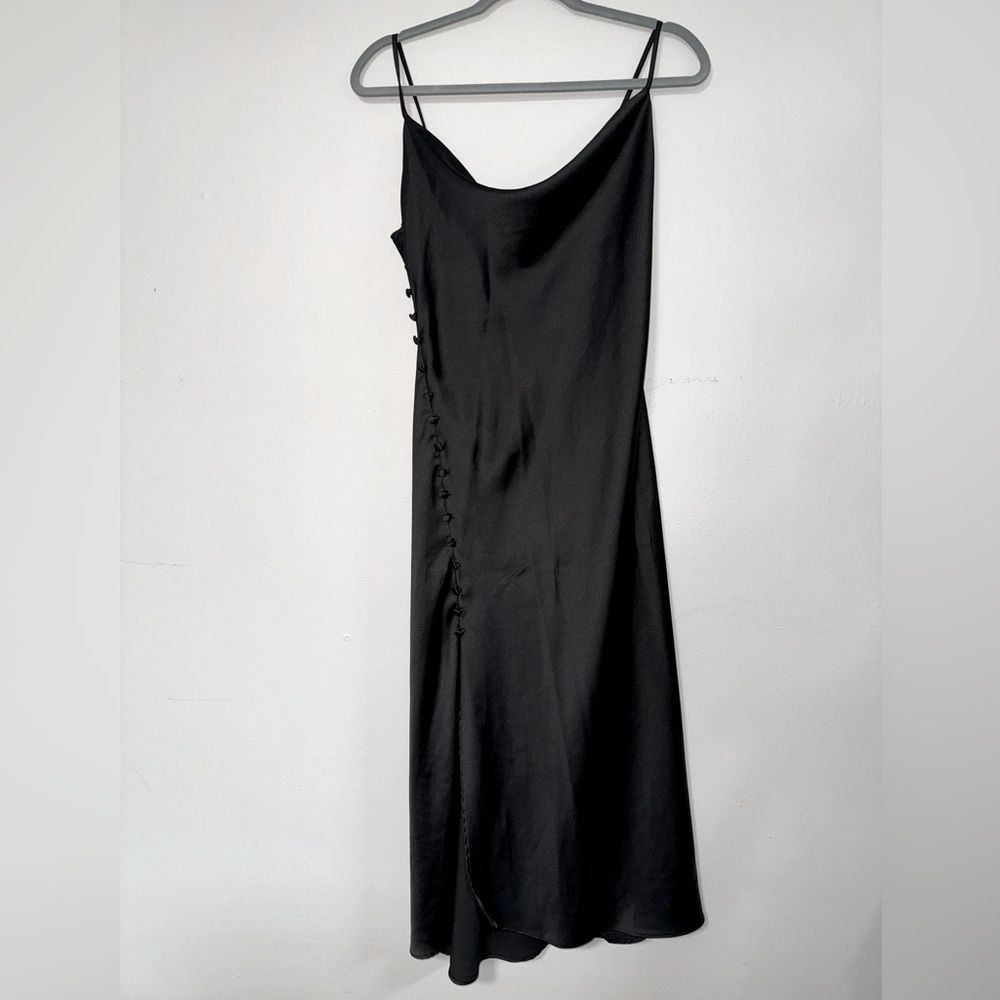 Zara Black Side Button Satin Slip Camisole Slit Midi
Dress